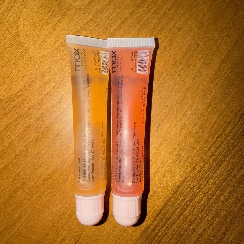 NEW Max Cherimoya Lip Gloss Ultra Shine Pink Jelly Peach & Strawberry LOT OF 2